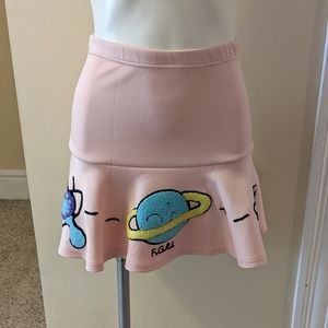 Funny Guerilla pale pink mini skirt with space theme size xs
